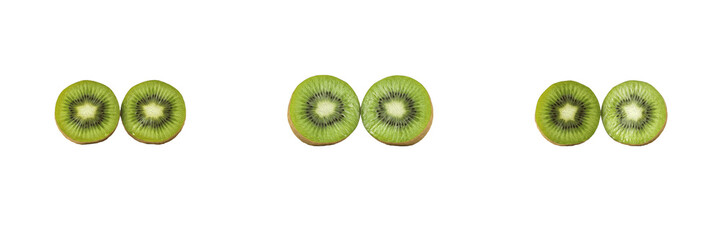 Fototapeta premium Set of Kiwi Fruit Halves Fresh Green Slices Tropical Fruits Juicy Healthy Food Graphic Design Assets Isolated Transparent PNG Format Background File