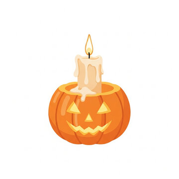 Halloween Jack-o'-lantern Pumpkin with Melting Candle Flame Illustration Isolated on White
