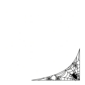 Creepy Black Spider Web Corner Illustration on White Background for Halloween Design