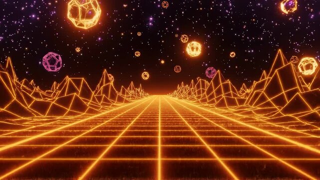 Amber Outrun Landscape Rolling Slowly with Warm Retro-Futuristic Lighting for Synthwave Backgrounds