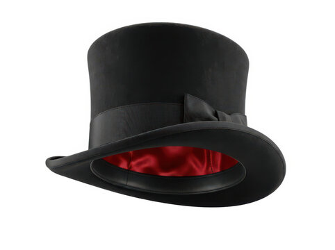 Classic black top hat with a vibrant red silk lining for formal vintage fashion