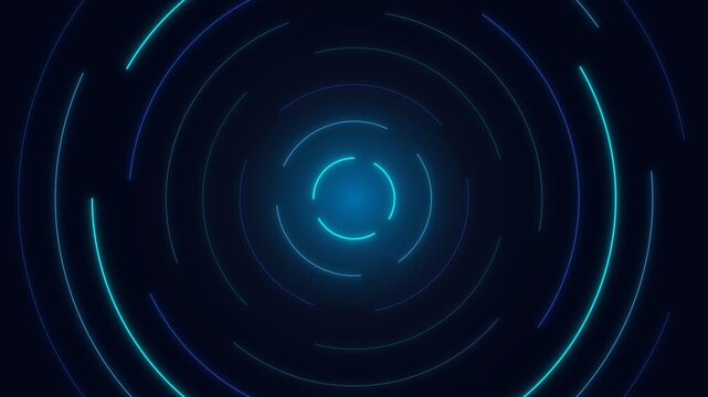 Blue futuristic circular interface segments rotating in darkness. 4K Video
