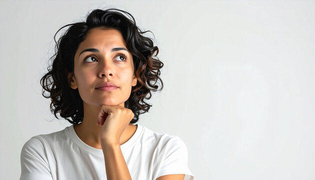 Person Thoughtful Worried Expression Hand on Chin Looking Concerned Stress Decision
