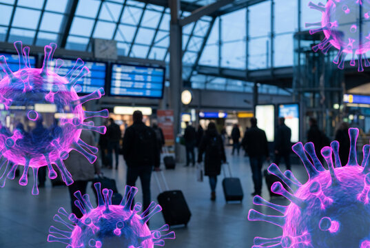 Public Transport Contamination Concept with Virus Cells in Train Station
