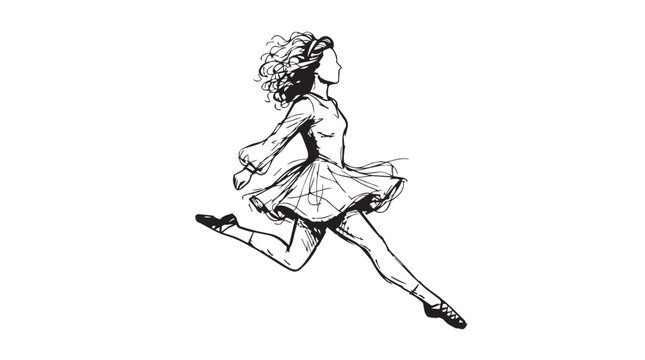 Vintage ballet dancer vector illustration. Sketch style ballerina in dress performing. Hand drawn figure leaping. Artistic outline for logos, designs.