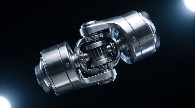 Precision steel universal joint mechanism with intricate gears and industrial metal components