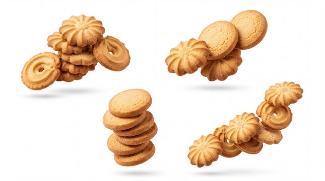 Fresh delicious sweet cookies stacked in different groups