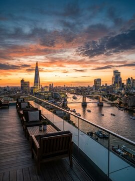 London Skyline at Sunset with The Shard and River Thames.
