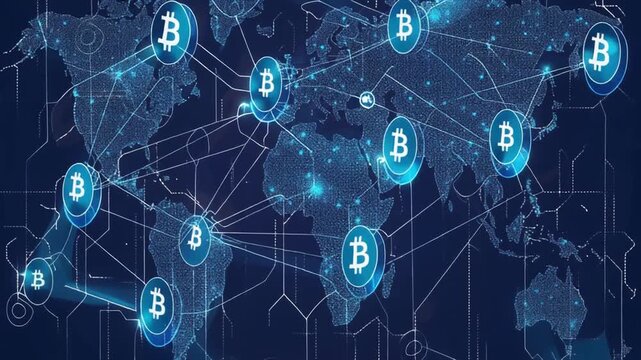 Bitcoin network visualization global connections and cryptocurrency