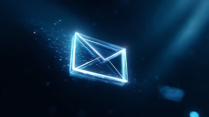 Fototapeta premium Futuristic neon email icon in dark background