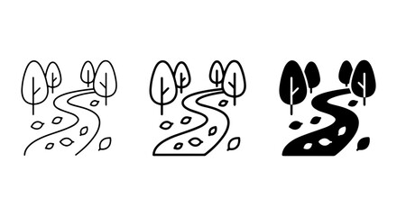 Obraz premium Autumn Path Icons, Winding Road Vector Set, Falling Leaves, Tree Line, Seasonal Nature Graphics