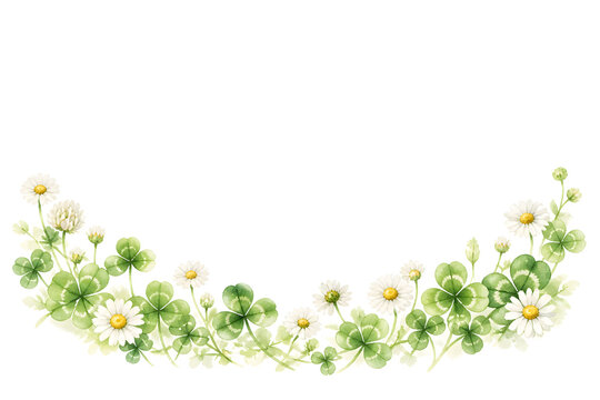 Clover and daisy crescent watercolor frame