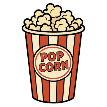 Striped bucket filled with popcorn illustration isolated on white background