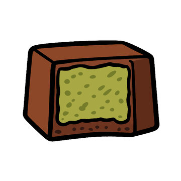 Chocolate candy piece with matcha green tea filling illustration isolated on white background