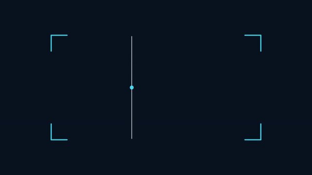 Futuristic HUD viewfinder interface, digital camera focus frame on dark background, high-tech scanning reticle for video production