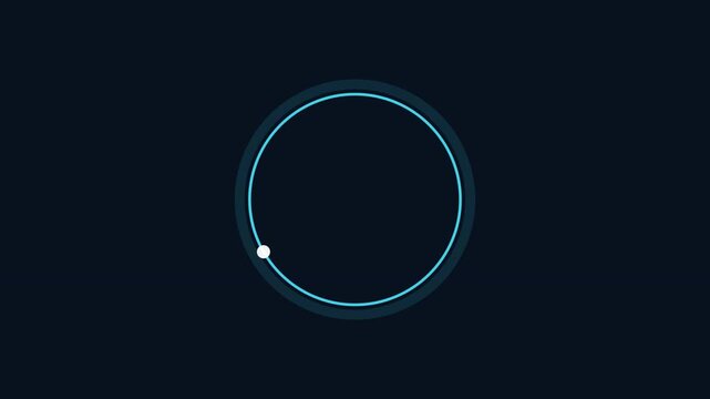 Minimalist loading circle animation, blue digital progress bar on dark background, futuristic UI element for web and app interface