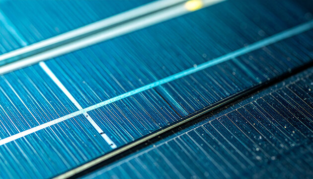 Solar Panel Texture: A close-up view reveals the intricate, textured surface of a solar panel, showcasing the thin lines and grid patterns that capture sunlight for renewable energy.