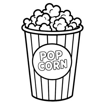 Popcorn bucket line art vector illustration isolated on white background