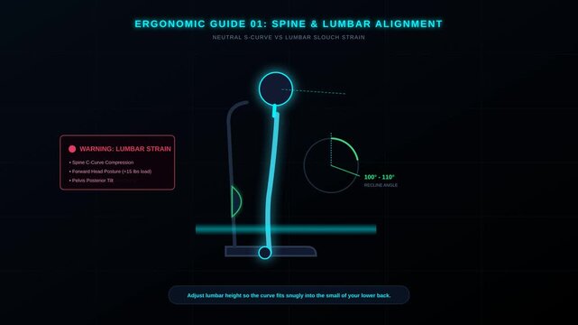 Ergonomic Spine and Lumbar Alignment Guide Showing Neutral S-Curve Versus Slouch Posture Correction
