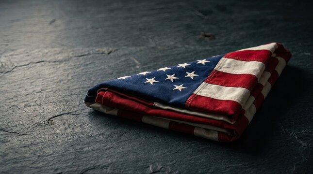 Veterans day folded american flag on a dark textured background with american veterans patriotism memorial honoring ceremony military national tradition