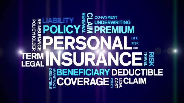 Personal insurance animated word cloud-text design animation tag kinetic typography seamless loop.