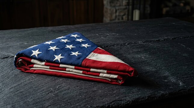 Veterans day folded american flag on weathered stone surface with united states flag military honor stone background stars and stripes national flag memorial
