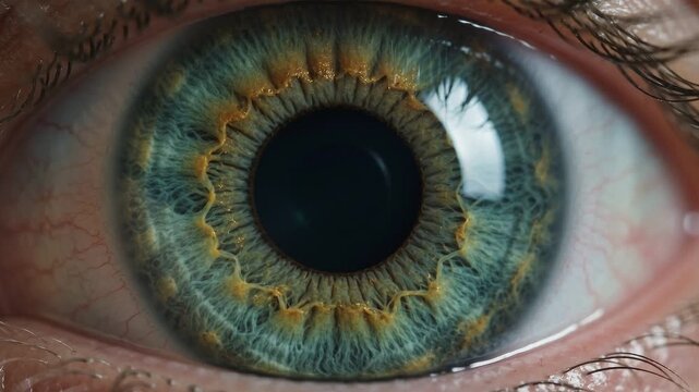 Extreme Macro Close Up of Human Blue Eye Iris Fiber Structure and Pupil Dilating