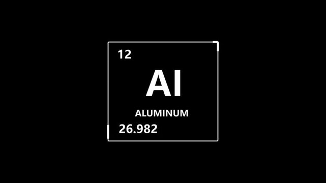 Aluminum Chemical Element Periodic Table Symbol Animation Loop Isolated Black Background Science Motion Graphic Video Overlay