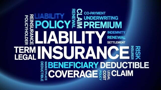 Liability insurance animated word cloud-text design animation tag kinetic typography seamless loop.