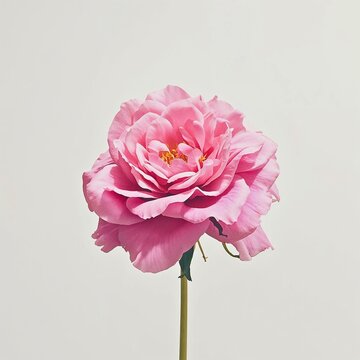 Beautiful Single Pink Rose Flower Isolated on White Background