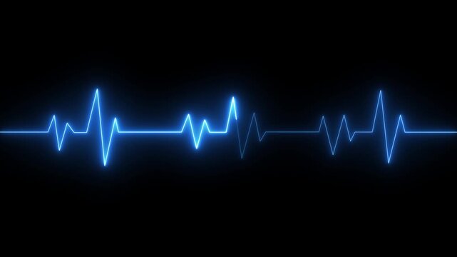 Neon heartbeat line animation on a black background.ECG pulse icon with luminous electrocardiogram waveform representing heart health, medical monitoring, healthcare concept.