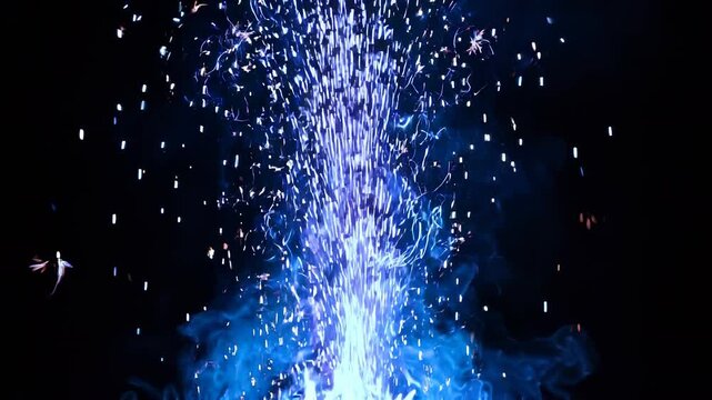 Magical Blue Fire Sparks Floating Upwards Seamlessly on Black Background for Mystic Power