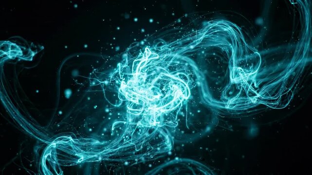 Magical Energy Trails Weaving Smoothly Through Darkness with Cyan Light for Spell Effects