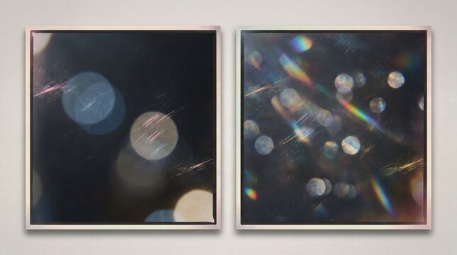 Bokeh effect diptych with chromatic aberration and light leaks artistic photography