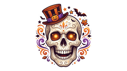 Fototapeta premium Halloween Sugar Skull with Top Hat Vector Illustration