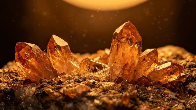 Orange Citrine Crystal Points Slowly Forming with Warm Amber Light for Mystical Concepts