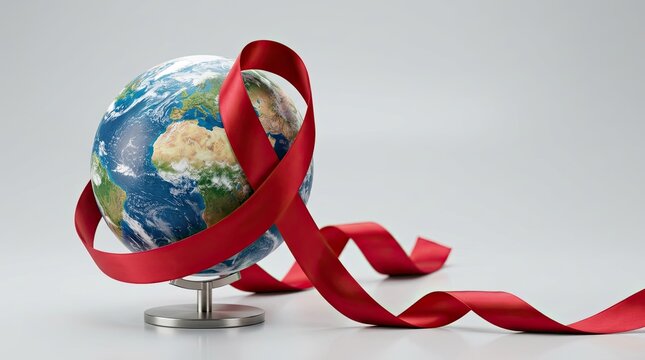Veterans day globe and red awareness ribbon with awareness solidarity memorial remembrance protection foundation organization international healthcare