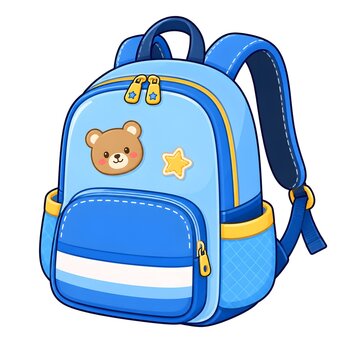 Cute Blue School Backpack for Kids &ndash; Cartoon Vector Illustration