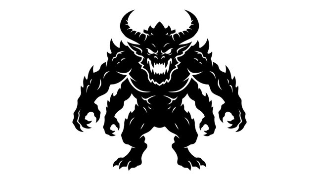 Four-Armed Horned Monster Vector Illustration