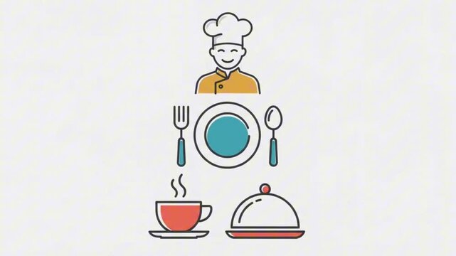  Chef and Restaurant Dining Service Line Art Vector Icons