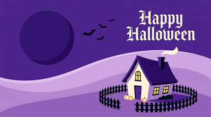 Fototapeta premium Happy halloween greeting card with spooky house illustration