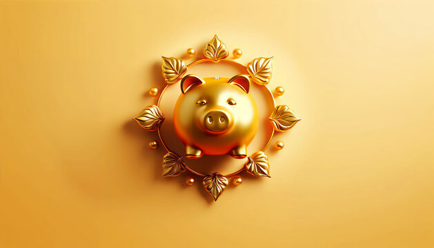Golden pig emblem for prosperity and lucky fortune