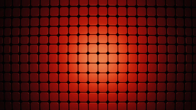 Abstract red grid pattern with glowing light effect and dark rounded square shapes background