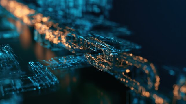 Blockchain technology network concept with glowing digital chain links