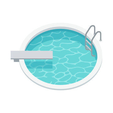 Round swimming pool with diving board and ladder