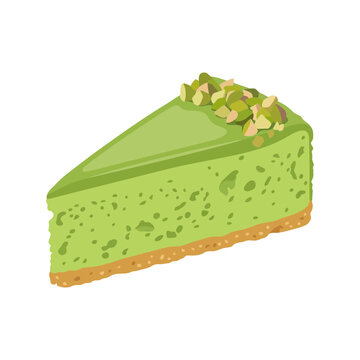 Slice of pistachio cheesecake with crushed nuts topping