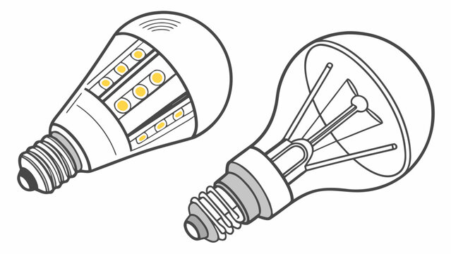 Two different types of led light bulbs shown in a clean line style on a white background, for technical documentation, or manuals