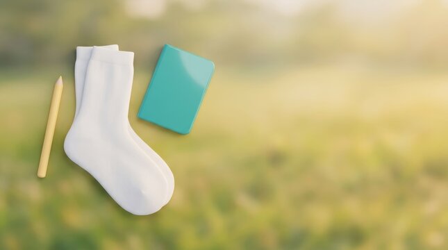 Pencil, socks, and phone on grass