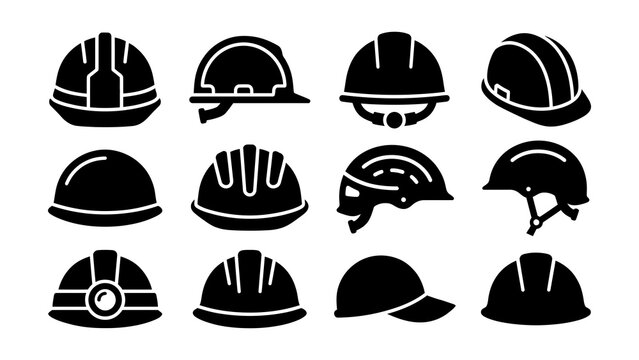 Black safety helmets and hard hats collection