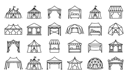 Event Tent Festival Circus Party Awning Marquee Pavilion Line Icons Vector © Icon Zone